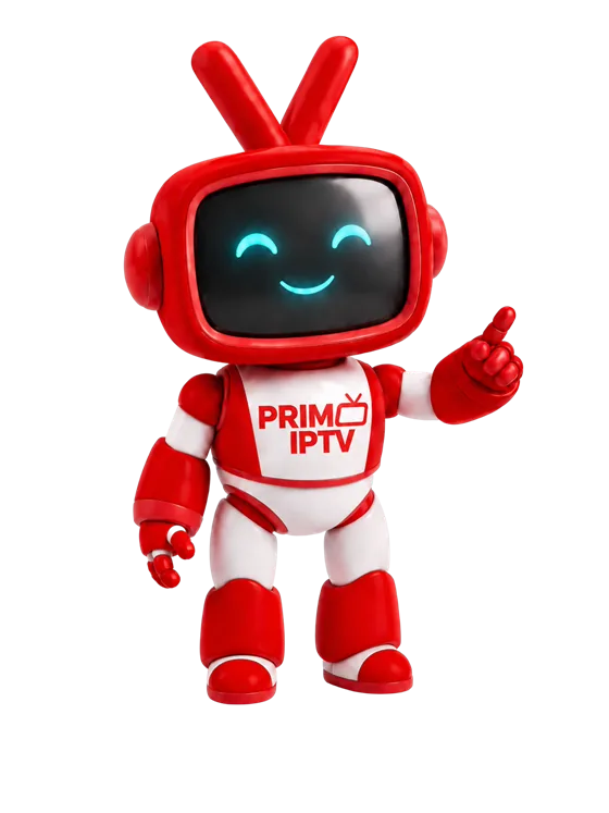 PrimoTV USA mascot robot pointing at the IPTV plans